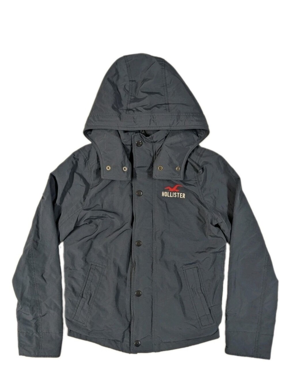Hollister Jacket Mens Small Navy Blue Hooded Full Zip Embroidered Logo Coat